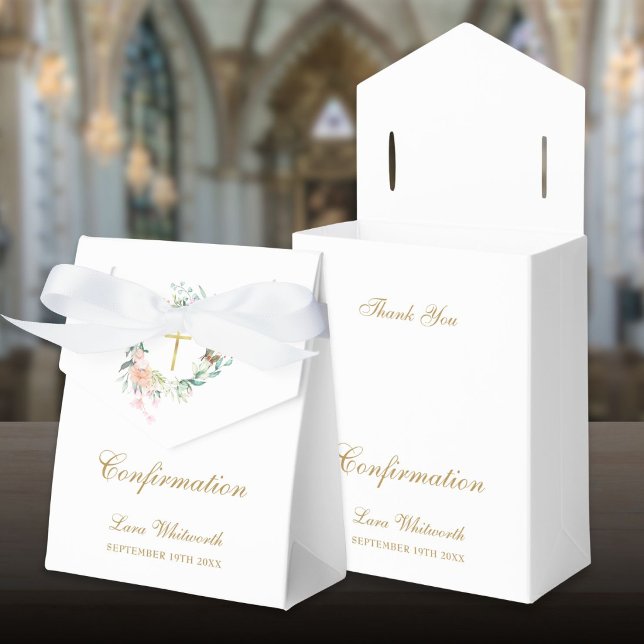 Roses Blommig Girlang Guld Script Bekräftelse Presentaskar (Roses Floral Garland Gold Script Confirmation Favor Boxes)
