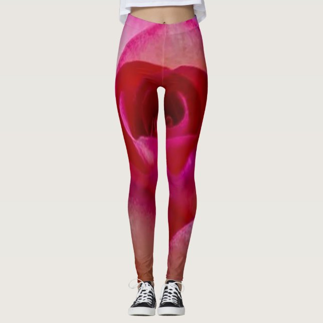 Roses blommig grön röd Leggings lifewomenstyle (Framsida)