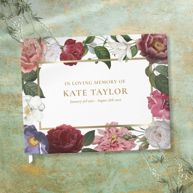 Roses Blommiga Begravningstjänst Minnesgästbok Gästböcker (Roses Floral Funeral Service Memorial Guest Book)