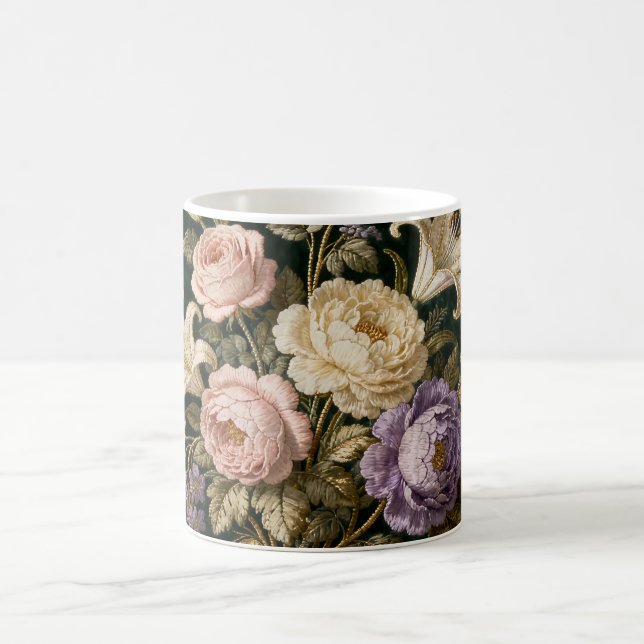 Roses Bouquet Antik Stil Grön Magisk Mugg (Center)