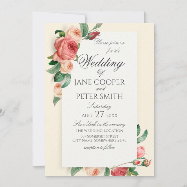 Roses bouquet floral Wedding Invitation Inbjudningar (Framsida)