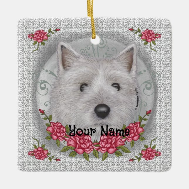 Roses Cairn Terrier Julgransprydnad Keramik (Framsida)