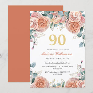 Roses & Eucalyptus Blommig 90-årsfest Inbjudningar