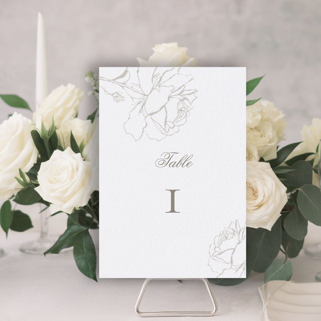 Roses Faux Embossed Pearl Formal Elegant Wedding Bordsnummer (ethereal wedding theme white table number formal traditional modern classic floral roses elevated)