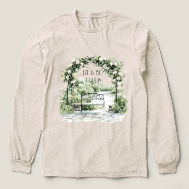 Roses Floral Arch Romantic Bench Garden Dream T Shirt (Design framsida)