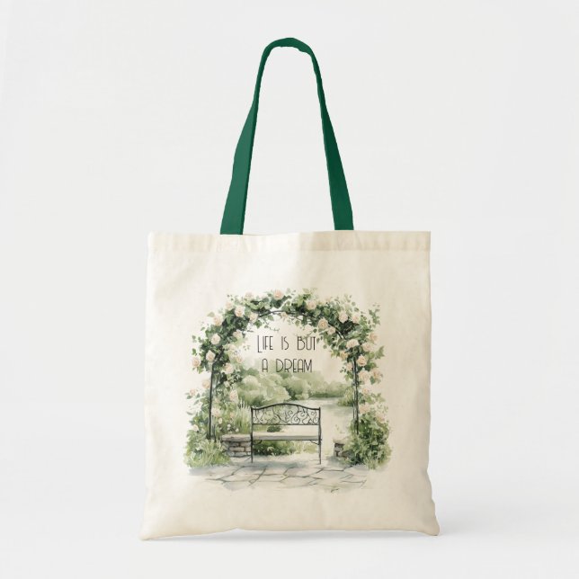 Roses Floral Arch Romantic Bench Garden Dream Tygkasse (Framsidan)