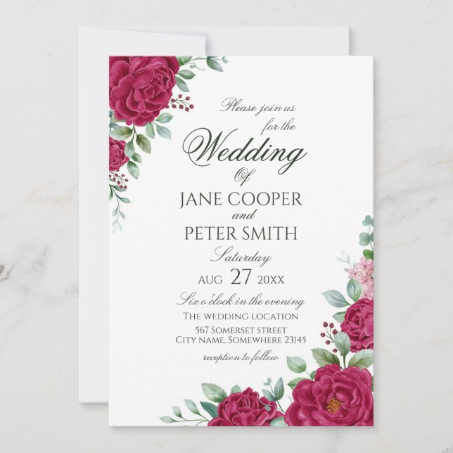 Roses floral Budget Wedding Invitation Inbjudningar (Framsida)