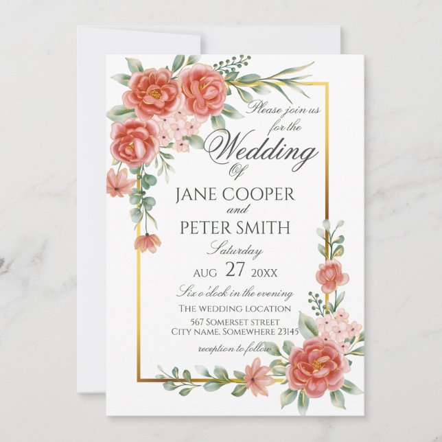 Roses floral Wedding Invitation Inbjudningar (Framsida)