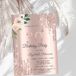 Roses Glitter Drips Rose Gold 30-årsdag Inbjudningar