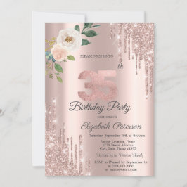 Roses Glitter Drips Rose Gold 35-årsdag Inbjudningar