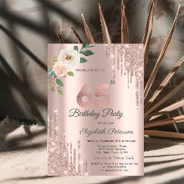 Roses Glitter Drips Rose Gold 65-årsdag Inbjudningar