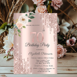 Roses Glitter Drips Rose Gold 70-årsdag Inbjudningar