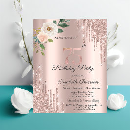 Roses Glitter Drips Rose Gold 75-årsdag Inbjudningar