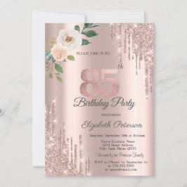 Roses Glitter Drips Rose Gold 85-årsdag Inbjudningar
