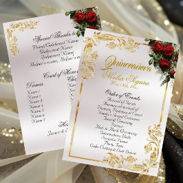 Roses & Gold Leaves - Pearl Quinceanera Program