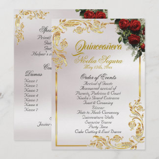 Roses & Gold Leaves - Pearl Quinceanera Program