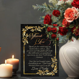 Roses, Gold Leaves & Tiara - Black Quinceanera Tack Kort