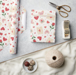 Roses Hearts & Love Letters Inpackningspapper Rull Presentpapper