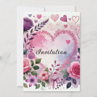 Roses hearts Valentine floral pastel watercolor Inbjudningar