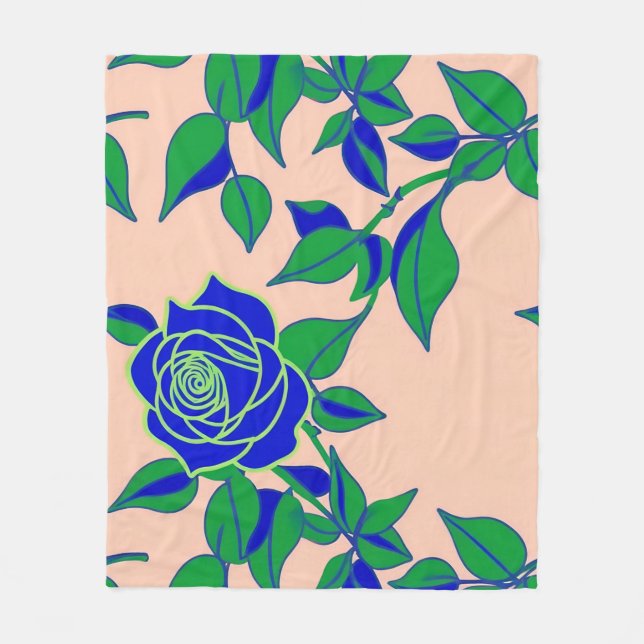 Roses In Striking Electric Blue With Green Leaves Fleecefilt (Framsidan)