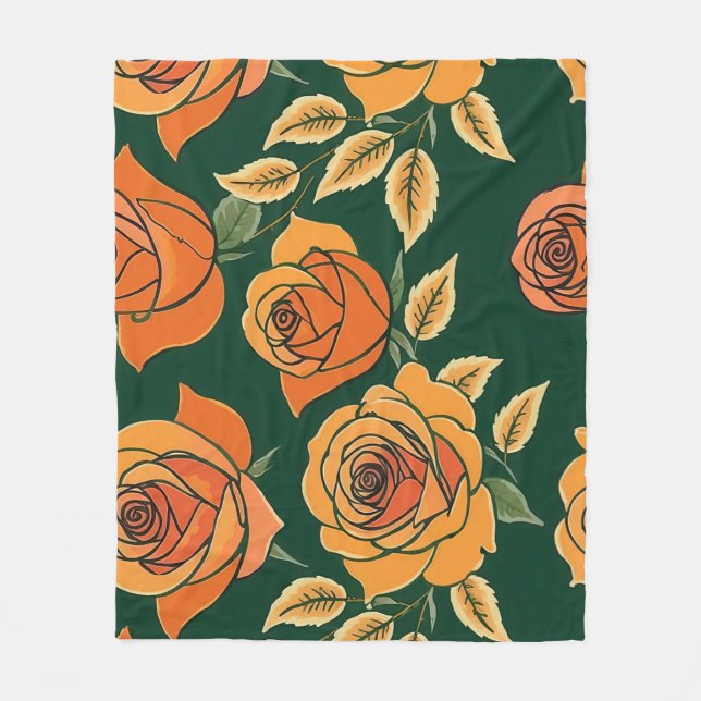 Roses In Various Shades Of Orange And Yellow  Fleecefilt (Framsidan)