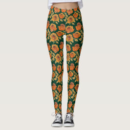 Roses In Various Shades Of Orange And Yellow Leggings