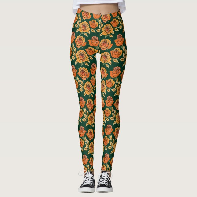Roses In Various Shades Of Orange And Yellow  Leggings (Framsida)