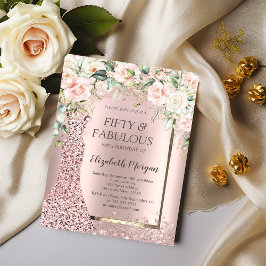 Roses Klänning Rose Gold Glitter Konfetti 50-års Inbjudningar