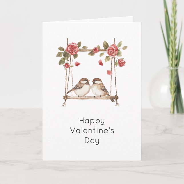 Roses Love Birds on Swing Valentine's Day Kort (Framsida)