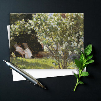 Roses. Marie Krøyer seated in the deckchair Vykort