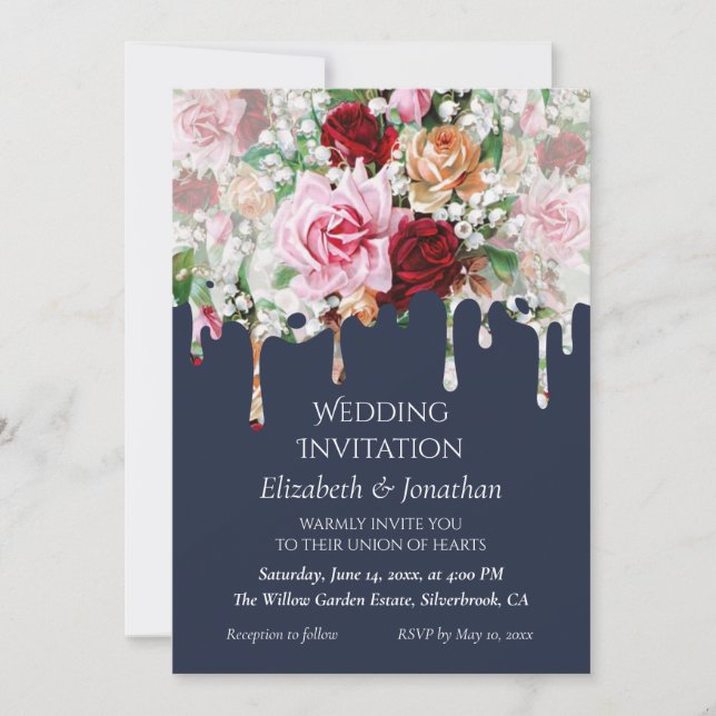 Roses on Blue Customizable Wedding Invitation (Framsida)