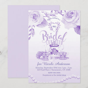 Roses & Pearls Elegant Lila Bröllops Luncheon Te Inbjudningar