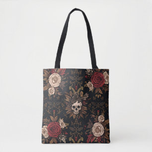 Roses & Remains-Tote – Gotisk blommig skallebag Tygkasse