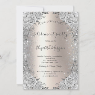 Roses Silver Glitter Diamanter Elfenben Pension Inbjudningar