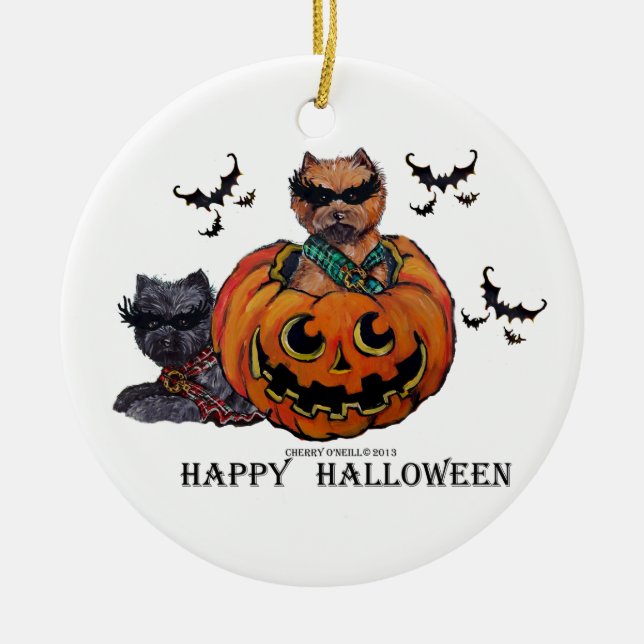 RöseTerrier Halloween Julgransprydnad Keramik (Framsidan)