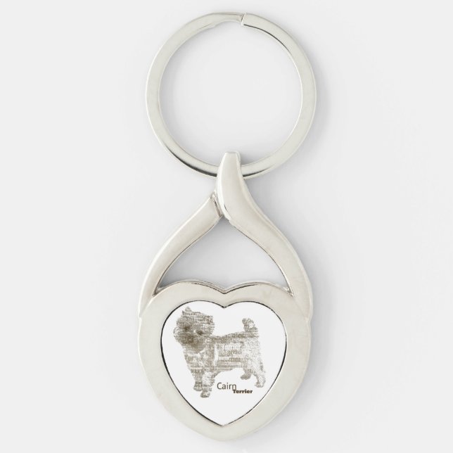 RöseTerrierhjärtnyckelring - TypoDoggies Twisted Heart Silverfärgad Nyckelring (Framsidan)