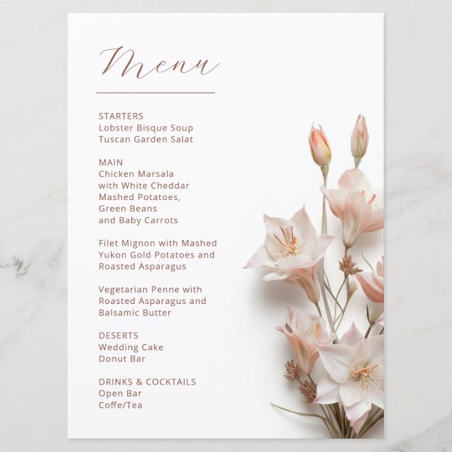 Rosett 3D Boho Blommor Vit Meny (Framsida)