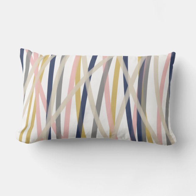 Rosett band Abstrakt i Mustard Navy Rosa Taupe Whi Lumbarkudde (Framsida)