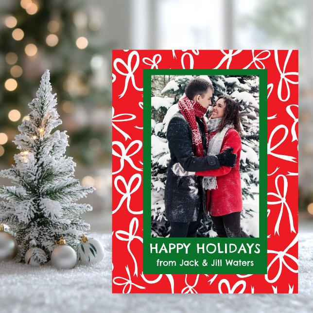 Rosett band Bows ANPASSNINGSBAR PHOTO Helg Vykort (Ribbons Bows Christmas CUSTOM PHOTO Holiday Postcard
)