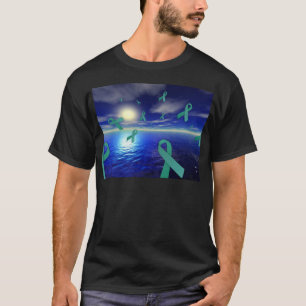 Rosett band för levercancermedvetenhet över hav tee shirt
