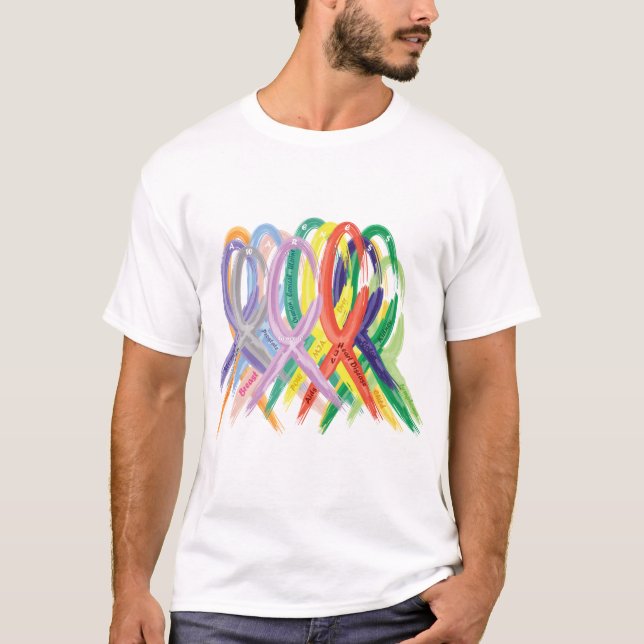 Rosett band med flera Färgader för att öka medvete T-shirt (Framsida)