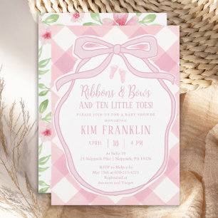 Rosett band och Bows Rosa Gingham Girl Baby Shower Inbjudningar