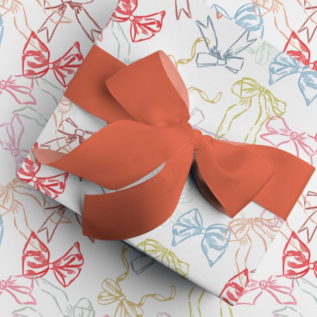 Rosett band och Bows Watercolor Birthday Presentpapper (Ribbons and Bows watercolor bright colorful wrapping paper.)