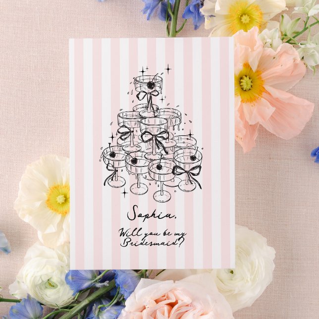 Rosett band och Champagne Firande Bridesmaid Card (Skapare uppladdad)