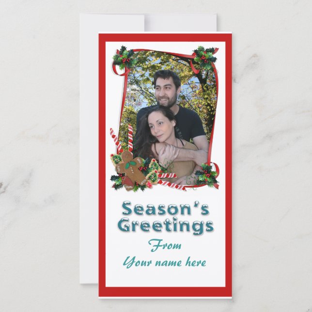 Rosett band och godis i julfotopakort julkort (Framsida)