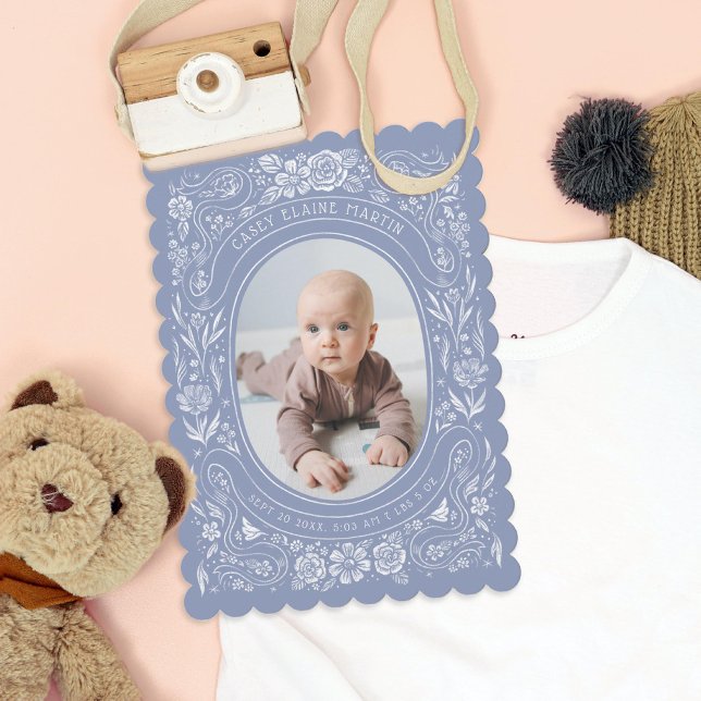 Rosett band och Ro Baby Periwinkle Photo Birth Inbjudningar (Skapare uppladdad)