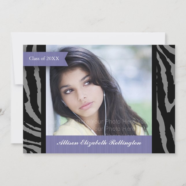 Rosett bandzebra tryckstudenten: Lilor Inbjudningar (Framsida)