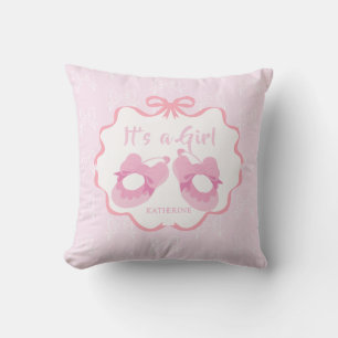 Rosett Det är en flicka Rosa Kudde