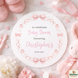 Rosett Flicka Baby Shower – Söt & Rolig Fest Runt Klistermärke