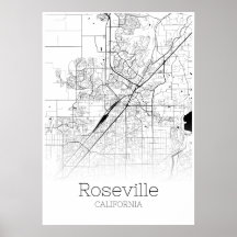 Roseville Karta - Kalifornien - City Karta Poster